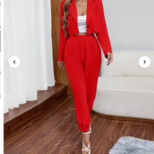 Lapel Neck Single Button Crop Blazer & Pants